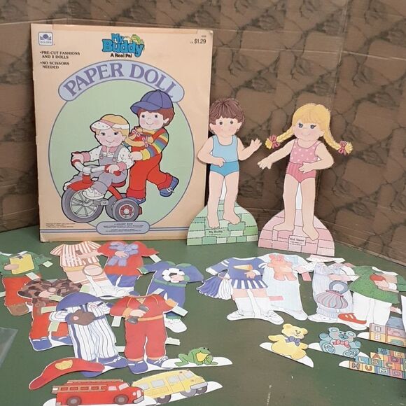 VINTAGE MY BUDDY PAPER DOLLS 2 DOLLS,  OUTFITS & TOYS 1986 HASBRO & bonus set - Picture 2 of 8